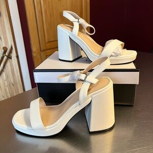 Elegant White Block Heel Sandals